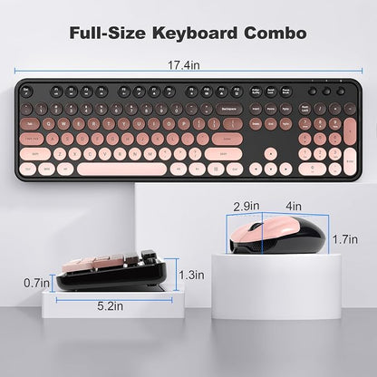 MOFII Wireless Keyboard and Mouse Combo, Retro Full Size Typewriter Keyboard with Number Pad and Sport Car Mouse for PC Computer Desktop Laptop Windows (Black Colorful)