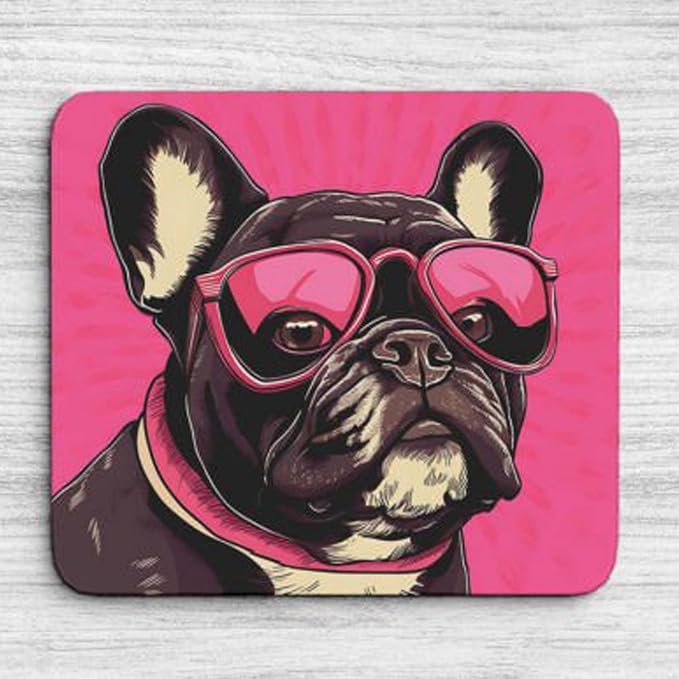 Pink Mousepad Glamour Dog French Bulldog Mouse Pad for Home Office Gaming Working Desk Computer Desktop Accessories Non-Slip Rubber Mousepad for Dog Lovers