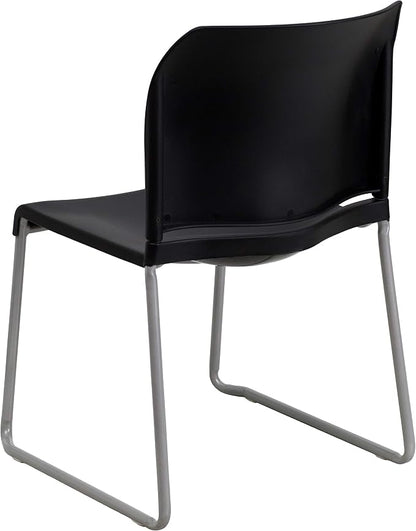 Flash Furniture Hercules Series Contoured Stacking Chairs for Waiting Rooms and Offices, Ergonomic Lobby Chairs with Curved Back, Set of 5, Black