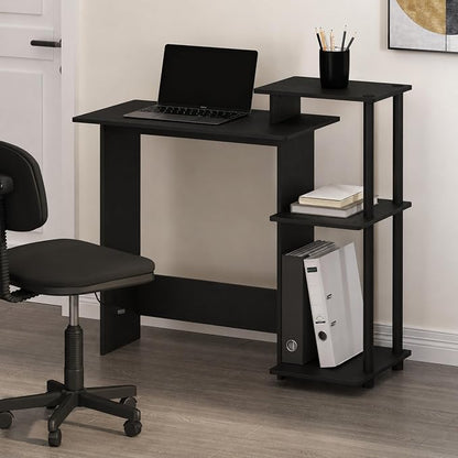 Furinno Efficient 29-Inch Black Computer Desk with Side Shelves, Gaming Desk with 3 Open Shelves, Home Office Desk, for Home Office, Study Room, Dorm, Bedroom, Dark Americano