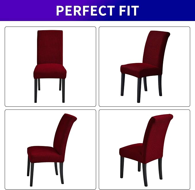 Stretch Chair Covers for Dining Room Set of 6, Removable Washable Dining Room Chair Covers, Dining Chair Slipcovers Seat Protector, Great Home Decor and Banquet Upholstery (Red Dahlia, 6 Pack)