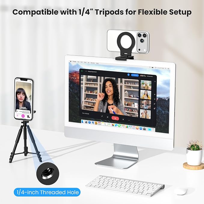 Itramax Continuity Camera Mount for iMac&Desktop Monitor,Magnetic Phone Webcam Stand,Foldable Phone Webcam Holder for MagSafe iPhone 17 Air Pro Max/17e/16/15/14/13/12/11/XR/XS,Mac,MacBook,Apple TV 4K