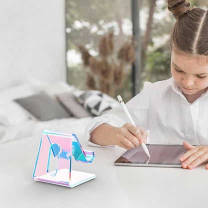 Crpich Acrylic Cell Phone Stand, Portable Phone Holder, Phone Stand for Desk, Compatible with Phone16 15 14 13 12 Pro Max Mini 11, Switch, Android Smartphone, Pad, Tablet, Iridescent Color