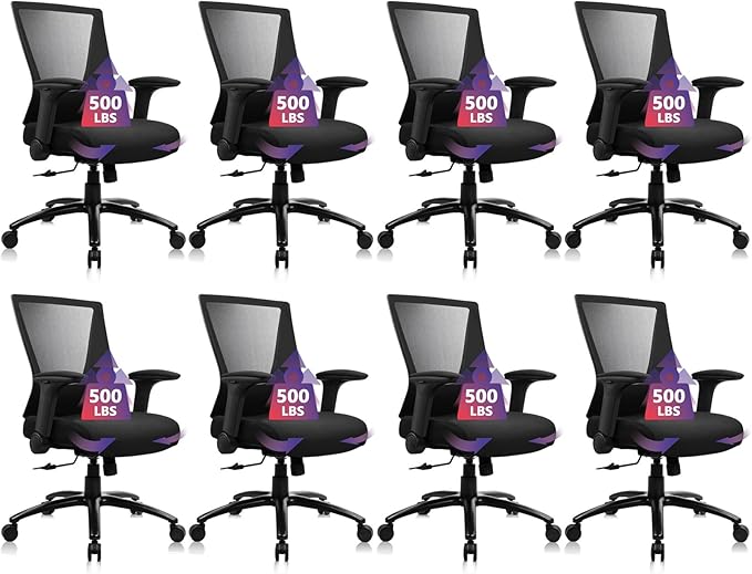 CLATINA Big and Tall Office Chair Heavy Duty Ergonomic Desk Chair 500lbs with Flip-up Arms & Wide Thick Seat Cushion Home Executive Swivel Mesh Chair for Study, Conference, Black, 8 PK