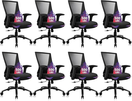 CLATINA Big and Tall Office Chair Heavy Duty Ergonomic Desk Chair 500lbs with Flip-up Arms & Wide Thick Seat Cushion Home Executive Swivel Mesh Chair for Study, Conference, Black, 8 PK