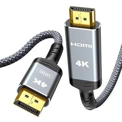 Highwings Passive DisplayPort to HDMI Cable Adapter 3.31ft Total Length, 2.92ft Cable Length, Uni-Directional DP to HDMI Male Video UHD 4K@30Hz/2K@60 DP to HDTV for Monitor, PC, Dell, NVIDIA, AMD