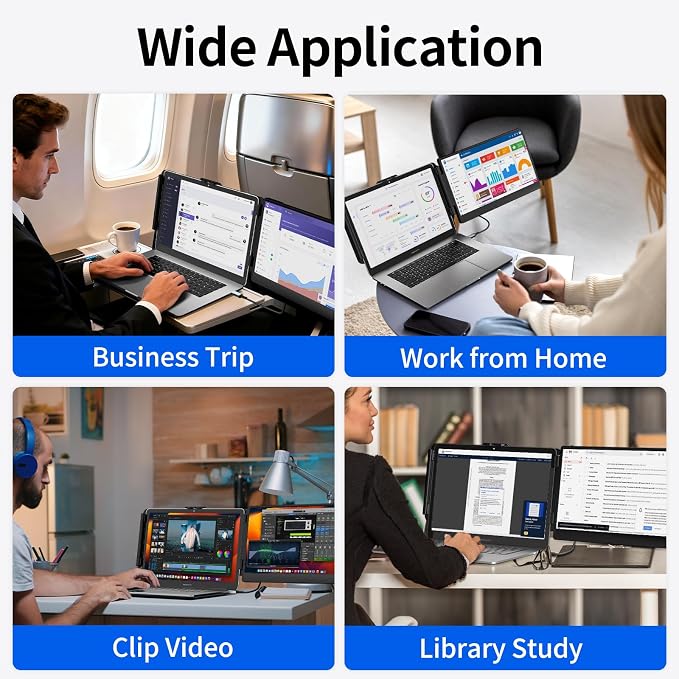 Laptop Screen Extender 14" - Dual Portable Monitor FHD 1080P IPS Second Screen for 13"-17" Laptops, Plug & Play for Trip/Remote Work Compatible with Windows/Mac/Android/Chrome
