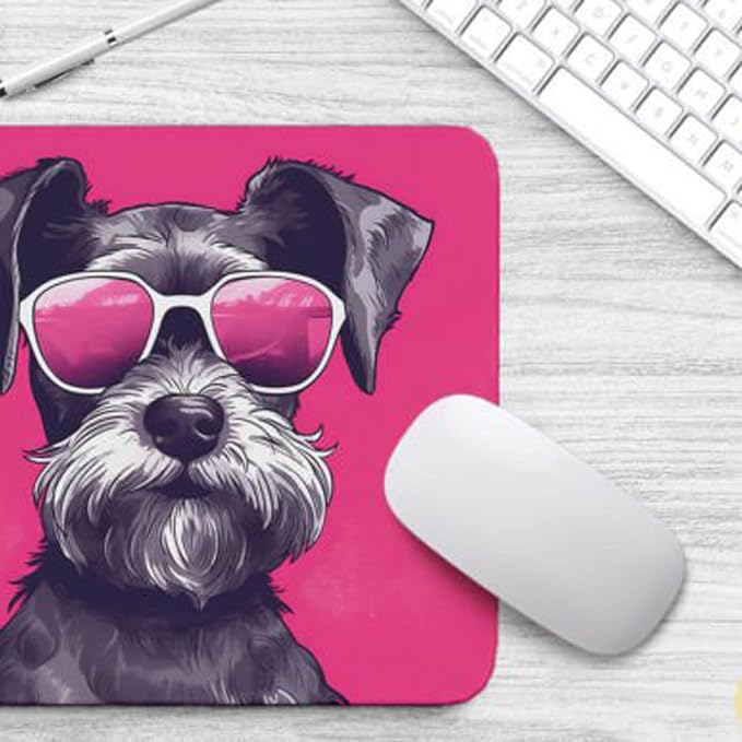 Pink Mousepad Glamour Dog Miniature Schnauzer Mouse Pad for Home Office Gaming Working Desk Computer Desktop Accessories Non-Slip Rubber Mousepad for Dog Lovers