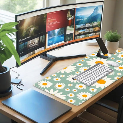 iCasso XXL Large Mouse Pad for Desk, Anti-Slip Big Mousepad with Stitched Edges, Keyboard Mat for Work, Gaming (Daisy)