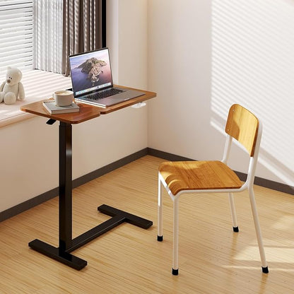Small Standing Desk Mobile Rolling Table with Wheels Adjustable Height, Portable Laptop Computer Workstation with Tiltable Desktop for Teacher Classroom Home Office, Brown