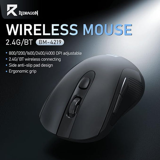 Redragon Wireless Mouse - BT& 2.4GHz Dual Mode - Max 4000 DPI - 6 Buttons - 18 Months Battery - No Wires - Smooth Tracking - Quiet Silent Portable Optical Computer Mouse for Laptop, PC, Windows, Mac