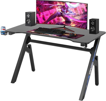 FDW Computer Desk Gaming Desk Student PC Desk Writing Desk Office Desk Modern Ergonomic Racing Style Table Workstation Carbon Fiber Headphone Hook (47in, Blue)