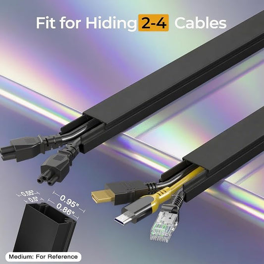 113.4in Cord Hider Kit, Cord Covers for 2-4 Wires on Wall, Self-Adhesive Cable Hider Wire Covers for Cords on Wall, Easy Set-up Cord Hider for Walls Mount Tv, Cable Cover Raceway, W0.95 H0.55in, Black