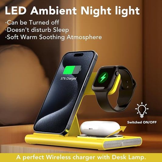 3 in 1 Charging Station for iPhone 17 - Wireless Charger for Apple Products for iPhone 17 16 15 14 13 12 11 Pro Max - Foldable Wireless Charging Station Dock Stand for iWatch Series & AirPods(Yellow)