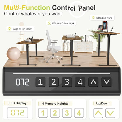 Furmax Electric Standing Desk, 63 x 24 Inches Sit Stand up Desk, Sit Stand Height Adjustable Home Office Desk with 4 Height Position Memory (Rustic Brown, 63)