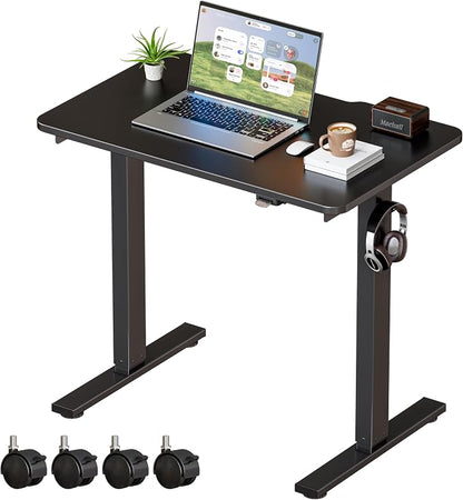 Okin Electric Standing Desk 31.5x19.7 Inches Small Computer Desk-Whole Piece Stand up Desk with Wheels Gaming Rolling Home Office Desks, Black