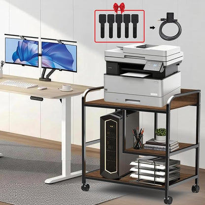 Printer Stand Large Storage for Office: Sturdy Steel Frame Mobile and Printer Table with Adjustable Storage Shelf - Easy Installation and Stability Design Table with Wheels for Scanners Paper File