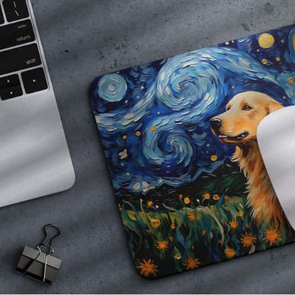 Starry Night Dog Mouse Pad for Computer Laptop Home Office Gaming Working Desk Desktop Accessories Non-Slip Rubber Mouse Pad for Dog Lovers (Golden Retriever)