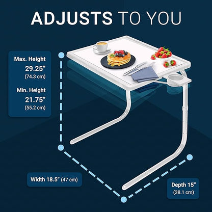 Table-Mate TV Tray Table | Portable Desk Folding Dinner Tray, Couch Table Trays for Eating Snack Food, Portable Laptop Desk, Bed Trays for Eating | Adjustable TV Trays with 3 Angles and Cup Holder