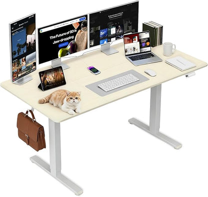 Height Adjustable Electric Desk, 63x24 Inches Stand up Desk with 3 Memory Presets & Child Lock, Quiet Motor, Industrial Steel Frame, Dual Hooks, for Ultimate Computer Workstation, Natural