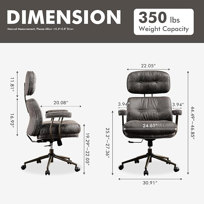 High Back Executive Office Chair with Comfortable Deep Seat,Grey Mid Century Modern Office Chair,Ergonomic Big and Tall Computer Desk Chairs with Lumbar Support(Grey Suede)