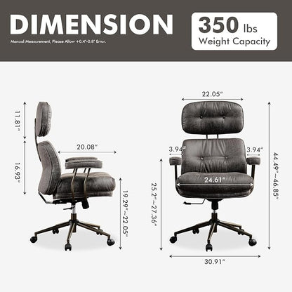 High Back Executive Office Chair with Comfortable Deep Seat,Grey Mid Century Modern Office Chair,Ergonomic Big and Tall Computer Desk Chairs with Lumbar Support(Grey Suede)