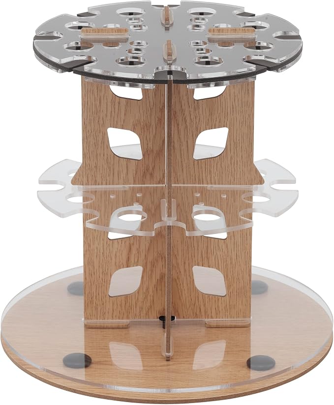 HG Art Concepts Mezzo Dual Artist Brush Holder and Drying Rack - Rotating Wood Grain Laminate Multi Layer Desk Stand - Professional Storage Display Organizer for Paintbrushes