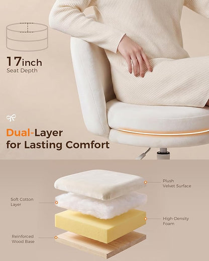 GTPLAYER Velvet Tall Office Chair with Wheels Vanity Chairs with Back, Versatile Height Use: Office to Bar Stools Small Ergonomic Comfy Armlees Computer Desk Chair with Bow Lumbar Pillow for Gift