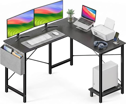 Alpen L Shaped Gaming Desk, Small Computer Desk, 50 Inch Wide Corner Desk, Work from Home Desk, Study Table for Bedrooms, PC Writing Table with Storage and Reversible Shelf, Classic Black