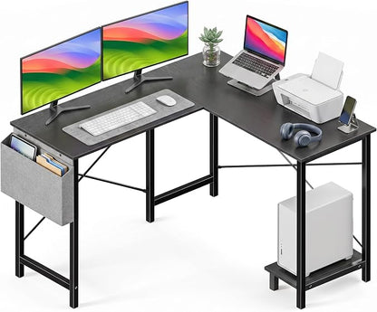 Alpen L Shaped Desk, 50 Inch Computer Desk, Gaming Table Corner Desk for Small Space, Home Office Desk with CPU Stand and Side Storage Bag, Sturdy Writing Workstation for Bedroom, Black