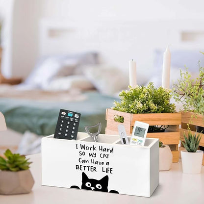 Funny Black Cat Pen Holder for Desk, Black Cat Lover Gifts Pencil Organizer, I Work Hard So My Cats Can Have a Better Life Wooden Pen Holder Desk Accessories Decor for Home Office