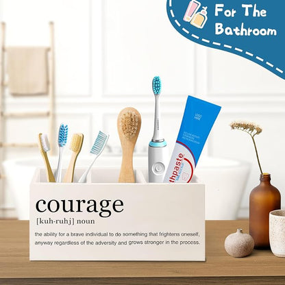 Courage Inspirational Pen Pencil Holder for Desk, Inspirational Gifts for Women Men,Motivational Gifts for Women, Motivational Quote Makeup Brush Toothbrush Holder Organizer