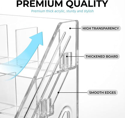 4-Tier Clear Acrylic Pen Holder for Desk, 20 Compartments Marker Storage Organizer, Space-Saving Vertical Stationery Rack for Art Supplies, High-Capacity Desktop Office Storage