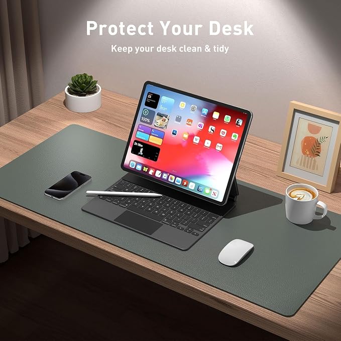 Bloss Leather Desk Mat Jungle Green / 31.5" x 15.7", Desk Matt for Desktop, Waterproof Large Mouse Pad, Non-Slip Computer Mat for Office/Home/Decor