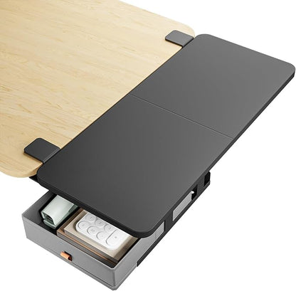 PEGZONE Desk Extender Tray, 28" x 12", with Storage Drawer, Large, Black | Desk Extension, Clamp on Desk Shelf, Clamp On Keyboard Tray for Office and Home, Workstation Organizer