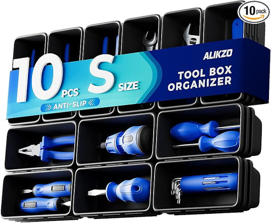 10 PCS Small Toolbox Organizer Trays for Drill Bits, Impact Bits and Sockets, Drawer Bins for Garage Mechanic Chest and Workbench Bit Drawers(S_10PCS_Black)