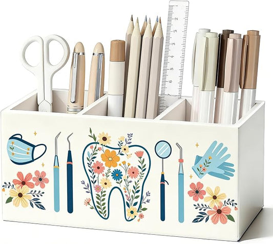 Dentist Hygienist Gifts Pen Pencil Holder for Desk Accessories | Dental Gifts for Women, Dental Assistant Gift, Dentist Pen Wooden Organizer Decorations for Office Workplace Desk Tabletop