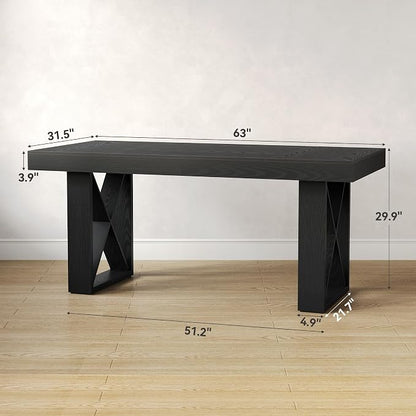 LITTLE TREE 63-Inch Long Computer Desk, Simple Wood Thick Appearance Design, Study Writing Gaming Work Executive Desk for Home Office, Black