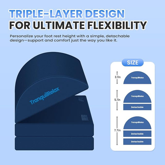 TranquilRelax Foot Rest for Under Desk at Work, Gaming Accessories Foot Stool with 3 Adjustable Heights & Washable Cover, Comfortable Office Desk Accessories, Footrest for Office, Home and Car (Blue)