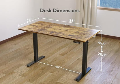 YDN Standing Desk, Electric Adjustable Height Stand up Desk, 55x24 Inches Sit Stand Home Office Desk with Splice Board, Rustic Brown Top