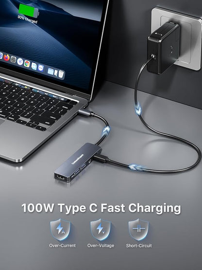 USB-C Hub, DockteckExpand USB-C to USB Adapter (5 in 1) with 4K HDMI, 100W Power Delivery, 5Gbps USB-C Data Port & 2 5Gbps USB-A Data Ports for MacBook Pro/Air, iPad Pro/Air, Dell XPS and More