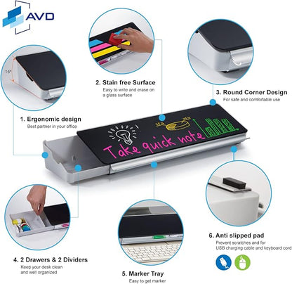 Audio-Visual Direct Black Glass - Desktop Organizer & Storage Notepad, Whiteboard