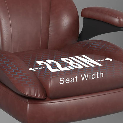 Office Chair, Home Desk Chair, Ergonomic Computer Chair with Lumbar Support, Executive Leather Chair with Flip-Up Armrests, Big and Tall Swivel Rolling Chair, Brown