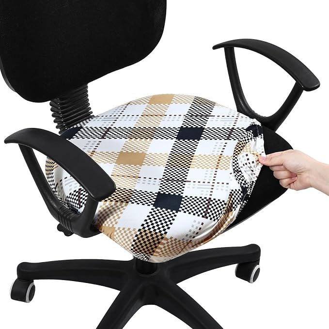 Smiry Printed Office Computer Chair Seat Covers, Stretch Fit Universal Desk Rotating Chair Cover Washable Removable Seat Cushion Protectors - Khaki and Black