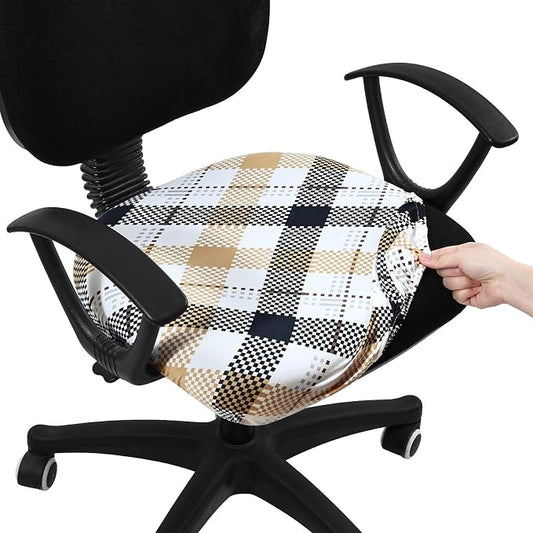 Smiry Printed Office Computer Chair Seat Covers, Stretch Fit Universal Desk Rotating Chair Cover Washable Removable Seat Cushion Protectors - Khaki and Black