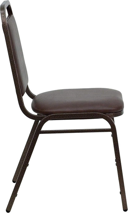 Flash Furniture 4 Pack HERCULES Series Trapezoidal Back Stacking Banquet Chair in Brown Vinyl - Copper Vein Frame