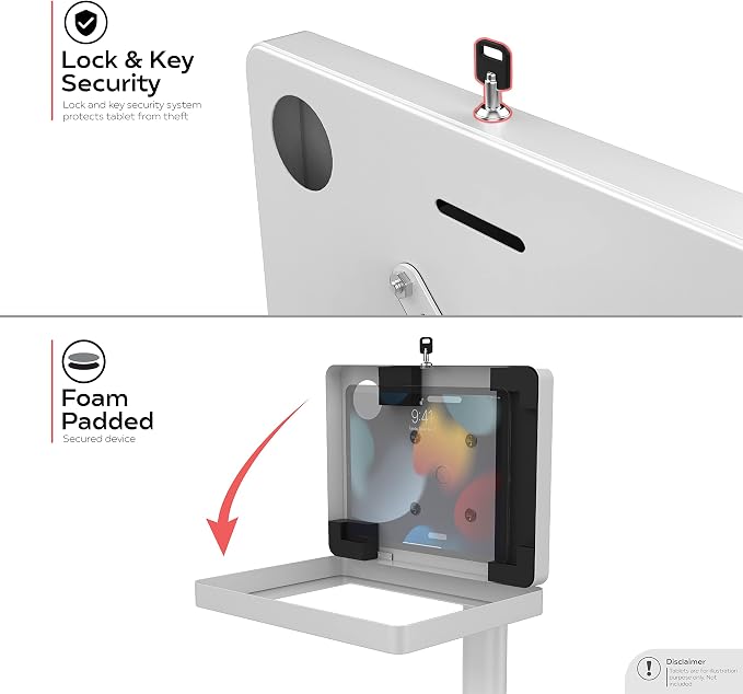 Anti-Theft Tablet Desk Stand – Adjustable VESA Compatible Desk Mount with Universal Security Enclosure for iPad 11 (A16) - Pro 11-inch M4 - Air 11-inch M3- iPad 10th Gen - Galaxy Tab & More Tablets