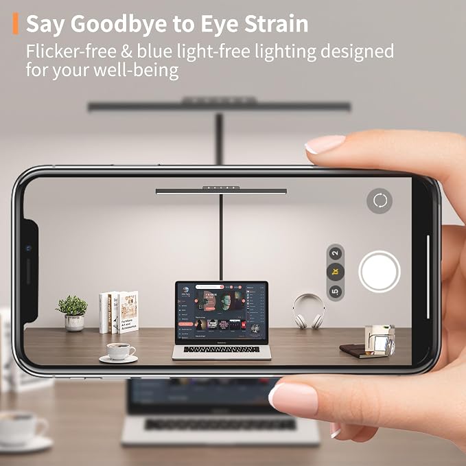 Desk Lamp, 3 Colors Stepless Dimming LED Desk Lamps for Home Office Adjustable Memory Desk Light with Clamp Touch Control Office Lamp Eye Caring Computer Light for Working Sewing(Black)