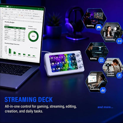 Stream Controller Deck for PC Work and Live Streamers,Macro Pad for Video and Image Editing,World's First-Ever Transparent Magnetic Stream Dock(White)