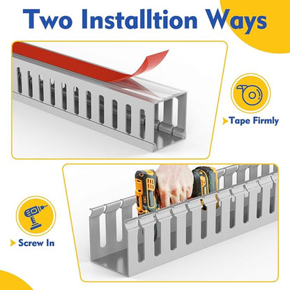Open Slot Wiring Raceway Cable Duct, 123in Cable Management Channel Cord Track,Desk Wire Channel, Under Desk Cable Management to Hide Cables, Wires for Computers (Grey, 1.57" Hx1.57 W, 15.4''L(8 Pc))